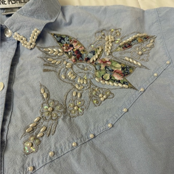 Jane Ashley VTG Beaded & Embroidered 100% Cotton Button Down Grannycore Medium - Picture 3 of 16